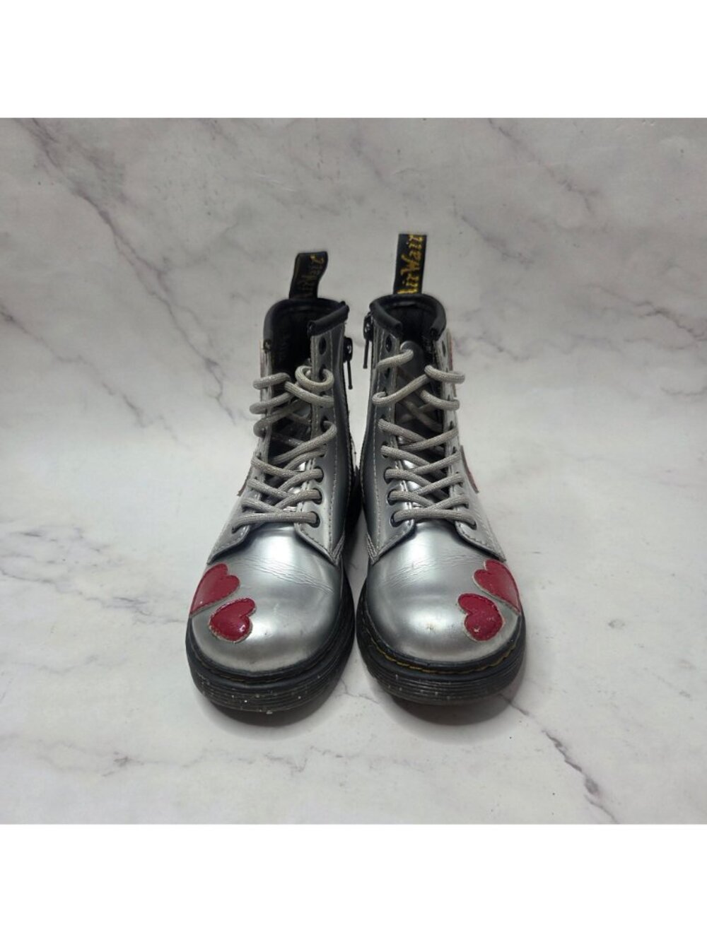 Dr. Martens 1460J Heart Silver Heart Boots Booties Leather Girls Size 11 - Picture 2 of 8